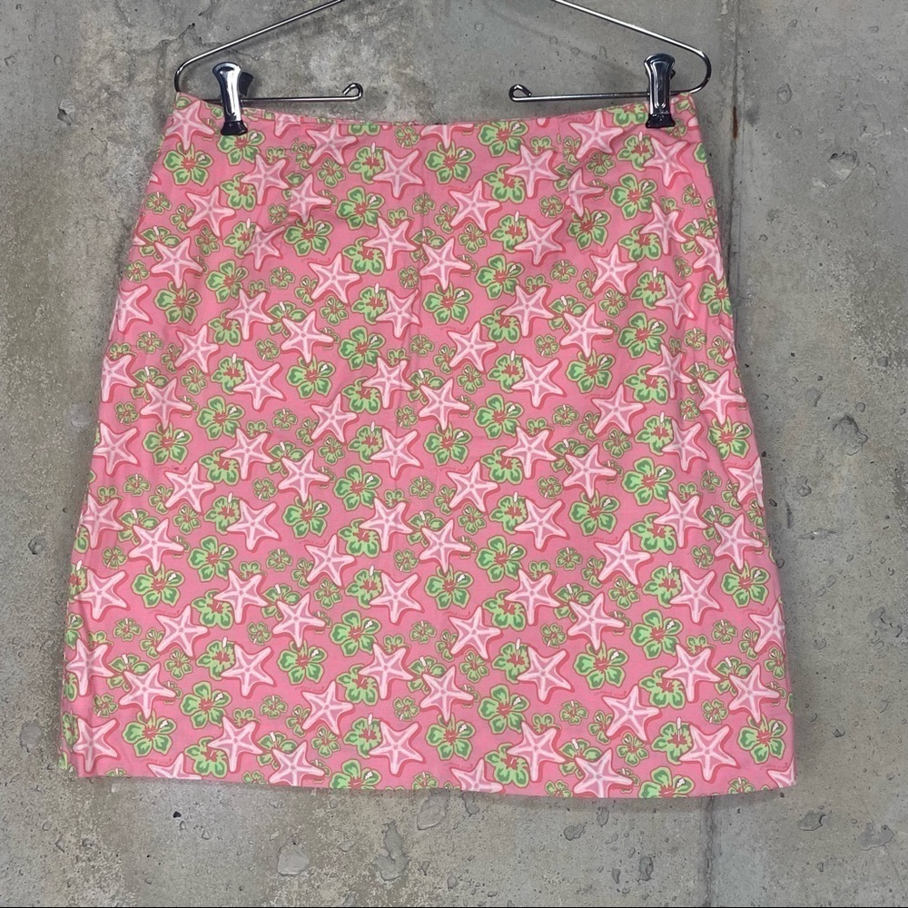 Vineyard vines pink green starfish hibiscus floral mini skirt size 4 small